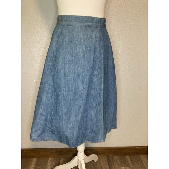 Vintage Denim Wrap Around Skirt Wooden Barrel Button XS/S SEE MEASUREMENTS - Picture 4 of 9